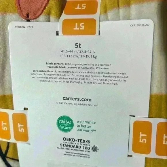 Carter's Toddler Sleepwear Close Footie 5T Bear/ Fishing Stripped Pattern Zipper - Picture 2 of 6